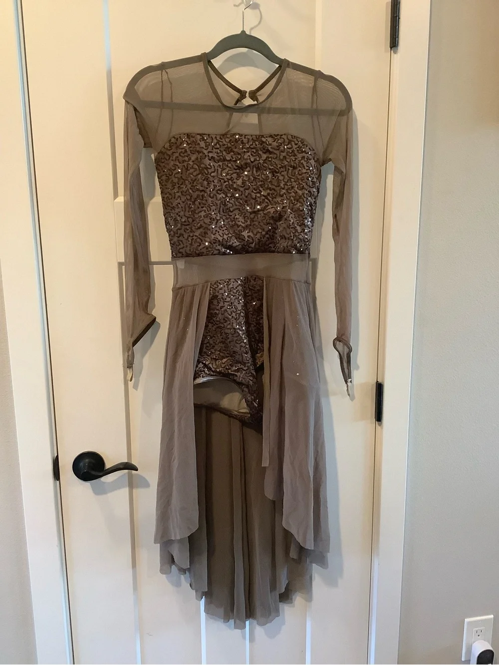 Taupe Sequin High-Low Evening Dress